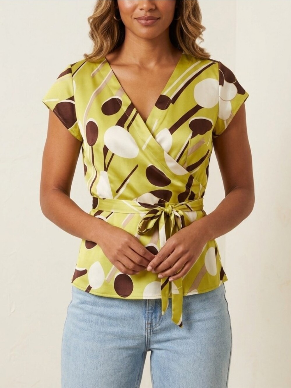 Cato Women's Wrap Top with Belt Size Small - Cap Sleeves